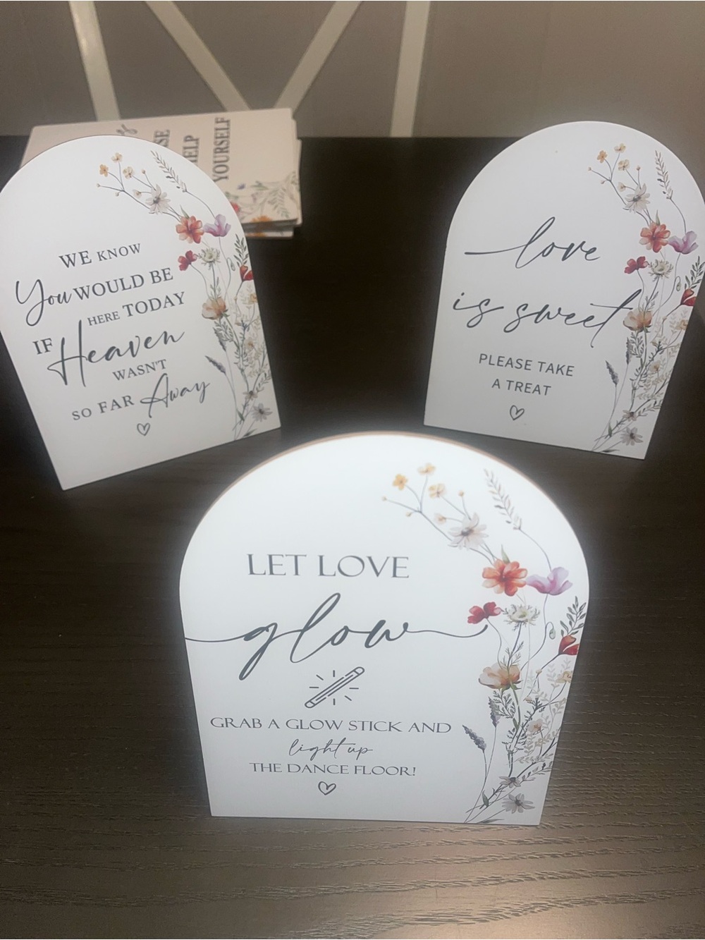Floral Wedding Table Signs- White with Pink & Tan Flowers